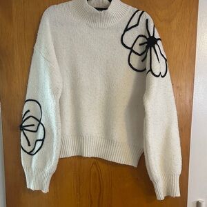 flower embroidery mock neck sweater